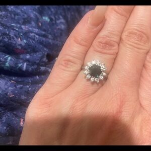 Estate vintage 14k solid white gold sapphire halo diamond ring